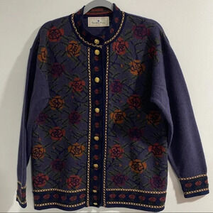 Snowy Peak Cardigan Merino‎ Wool Sweater Floral